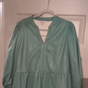 Crown & Ivy Mint Faux Leather Mini Dress